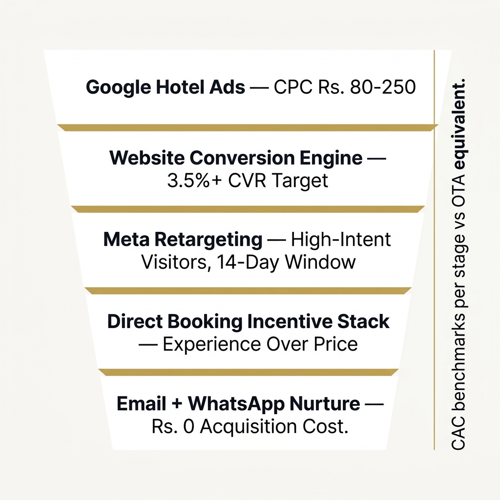 5-Pillar Direct Booking Engine Funnel Infographic - Hotel Direct Booking Engine | ThePieCraft