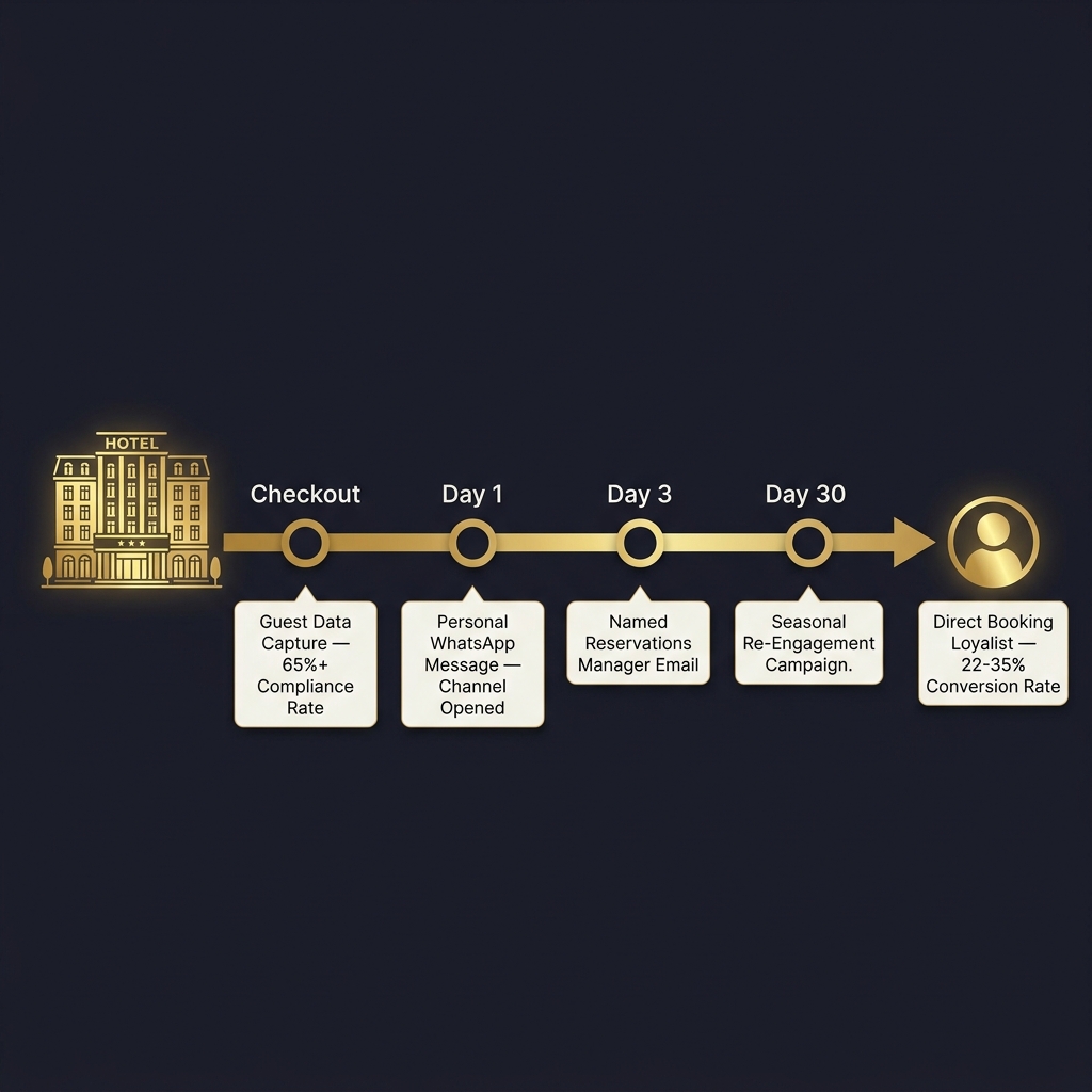 Post-Stay OTA Guest Conversion Timeline Infographic - Increase Direct Hotel Bookings | ThePieCraft