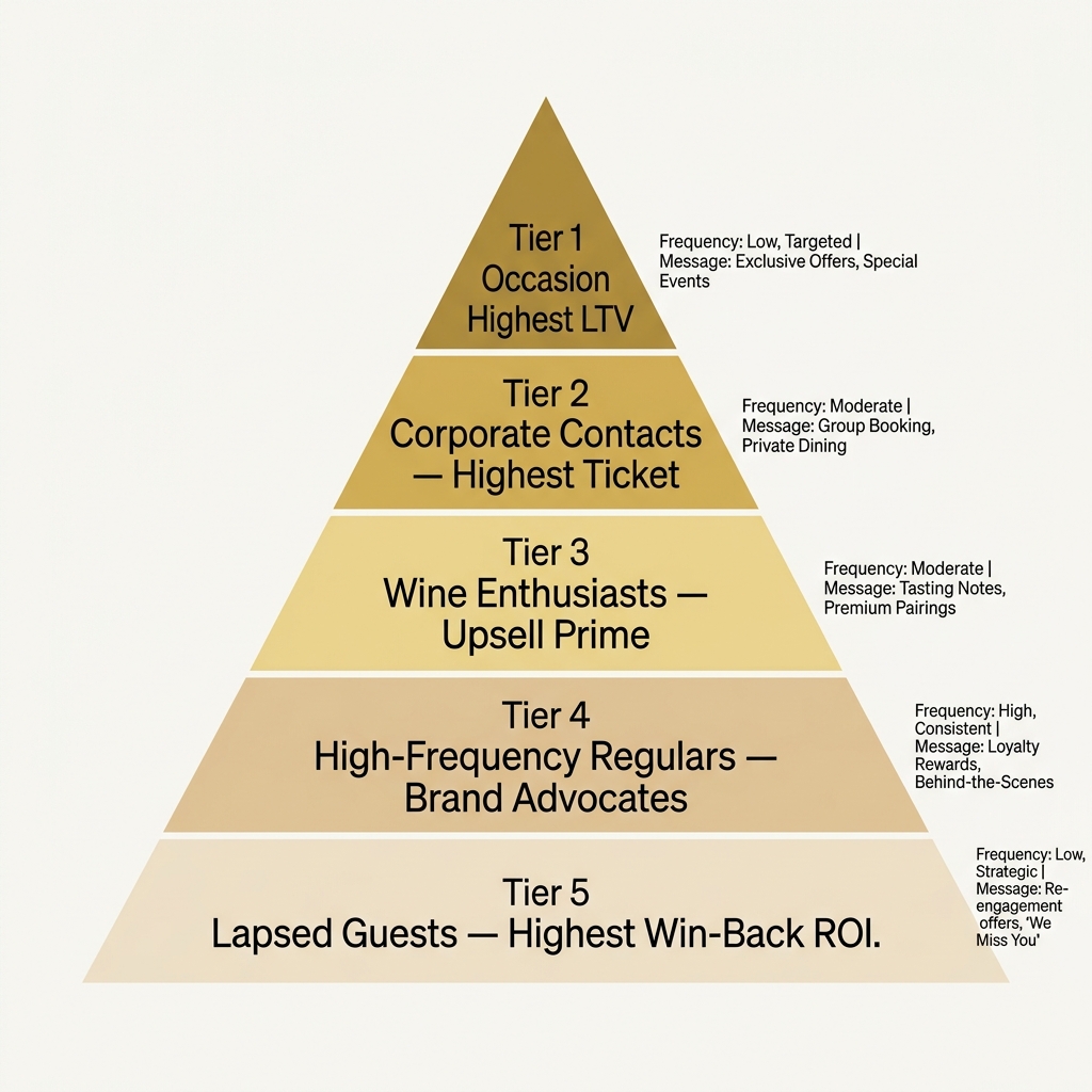 Fine dining guest segmentation pyramid - WhatsApp Business API for restaurants India | ThePieCraft
